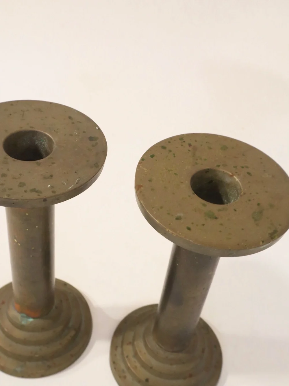 Vintage Heavy Solid Brass Column Candle Holders by TAG classic stepped design